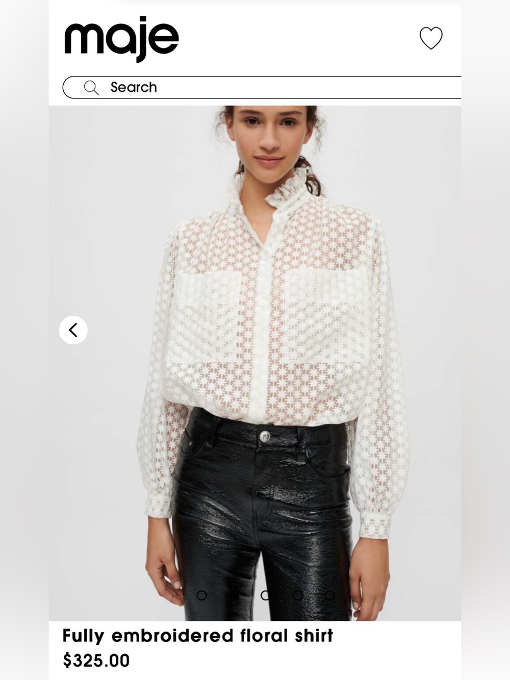 Maje White Sheer Embroidered Floral Button-Down Shirt